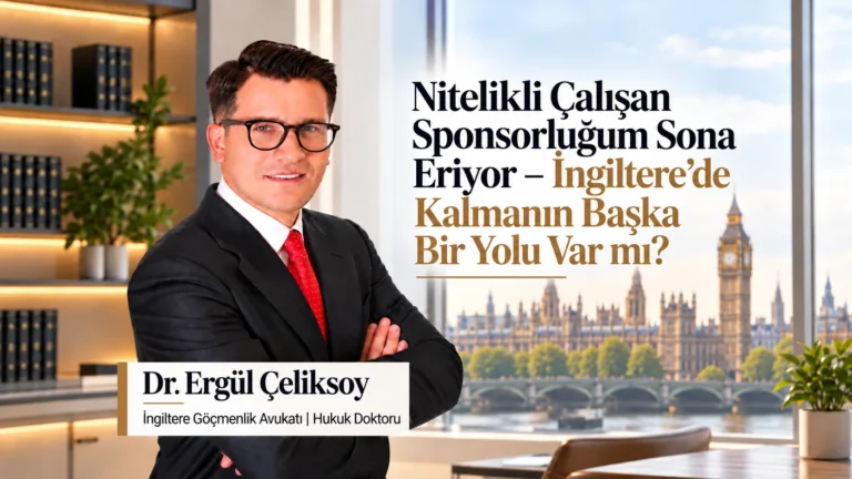 Nitelikli Çalışan sponsorluğu sona erdiğinde ne yapılması gerektiği sorusuyla, Parlamento Binası'na bakan bir ofiste İngiltere göçmenlik avukatı Dr. Ergül Çeliksoy