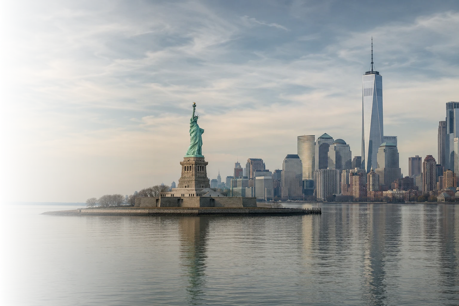 Celiksoy Immigration Lawyers US immigration services, the Statue of Liberty and the Lower Manhattan skyline in New York