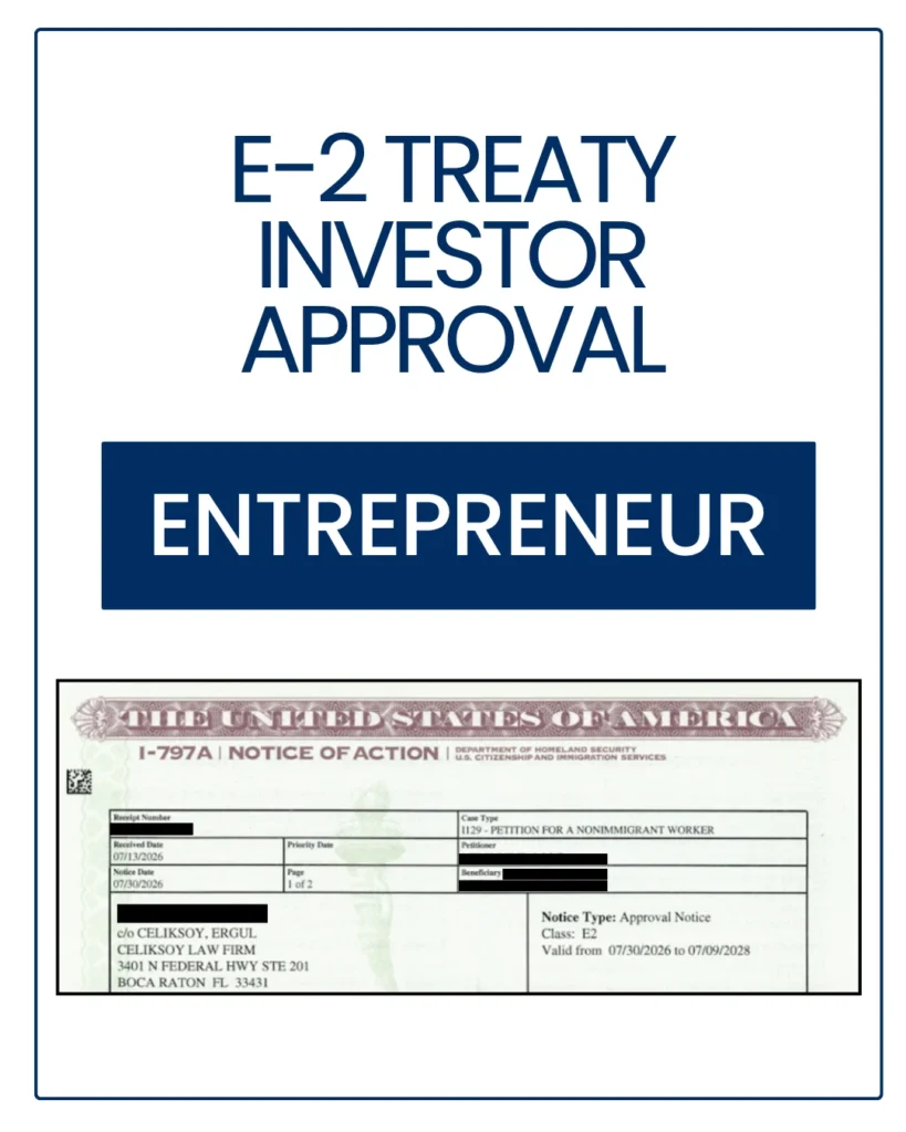 E-2 approval notice with personal details redacted