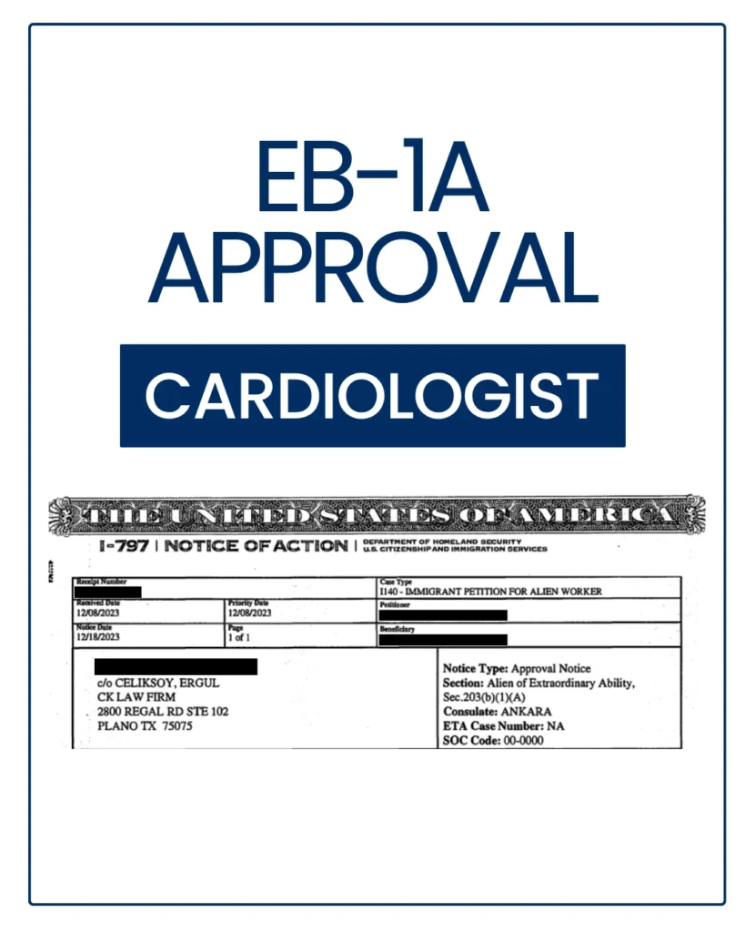 EB-1A approval notice with personal details redacted