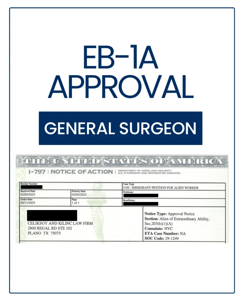 EB-1A approval notice with personal details redacted