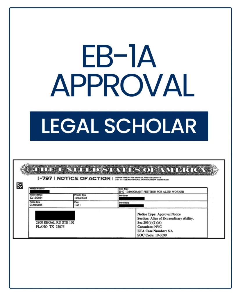 EB-1A approval notice with personal details redacted