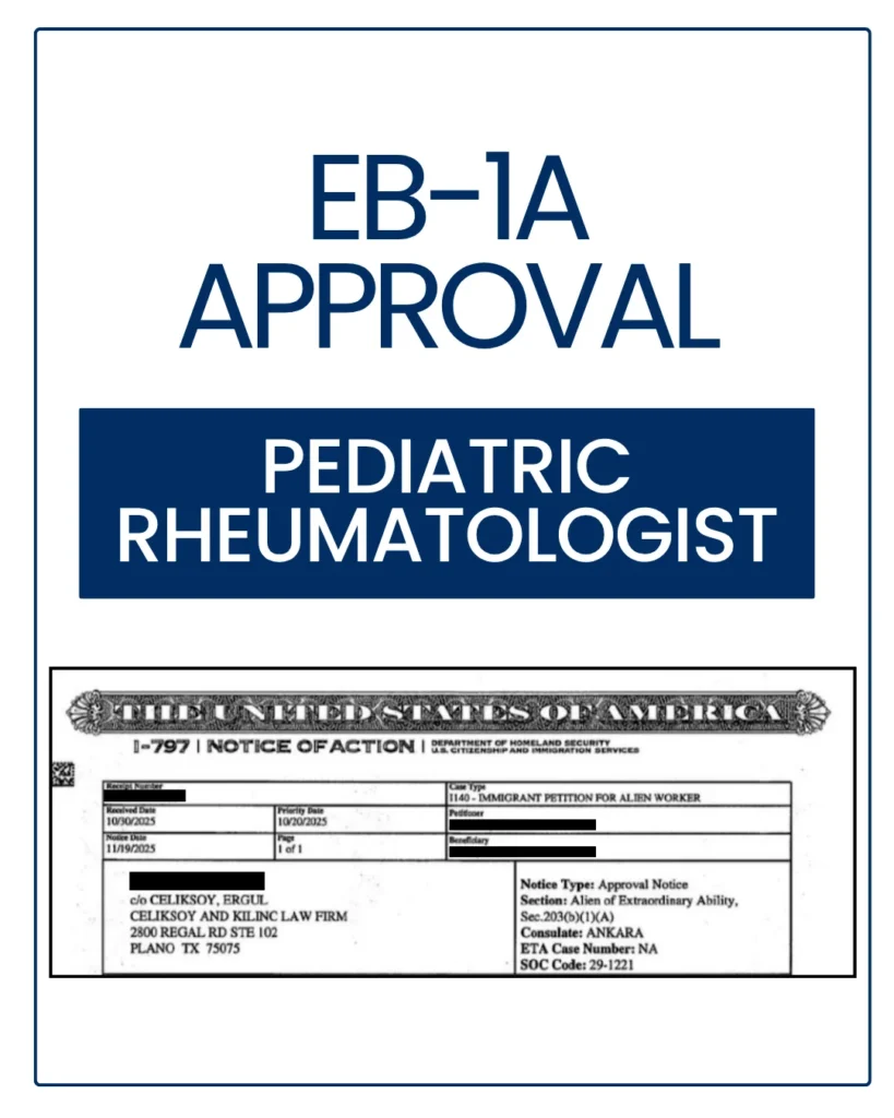 EB-1A approval notice with personal details redacted
