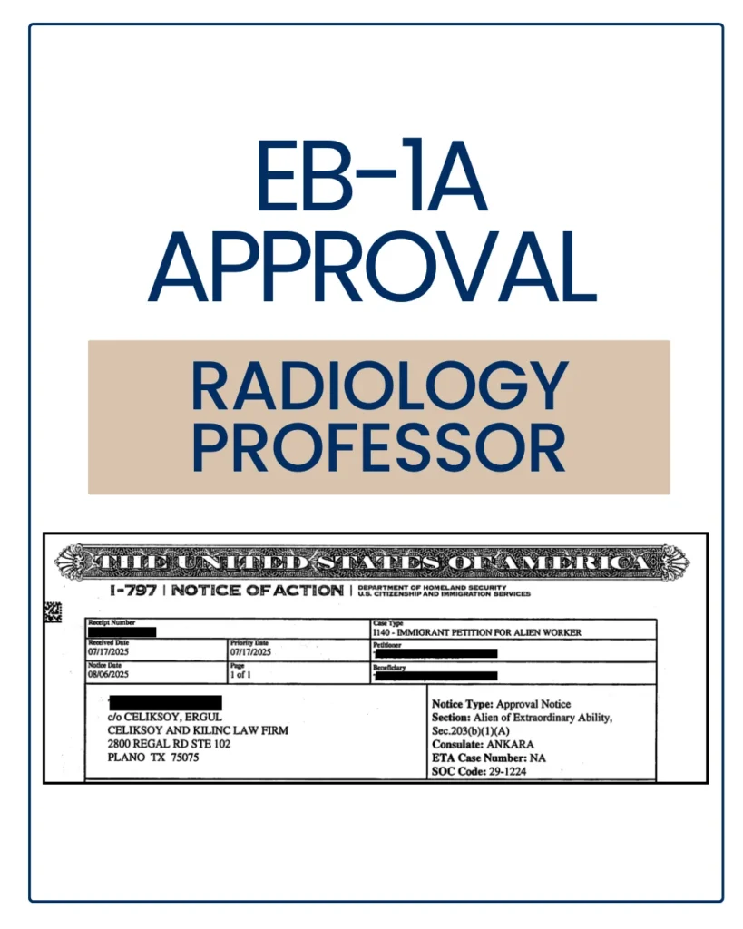 EB-1A approval notice with personal details redacted