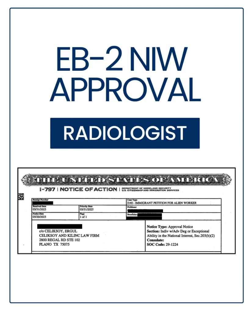 EB-2 NIW approval notice with personal details redacted