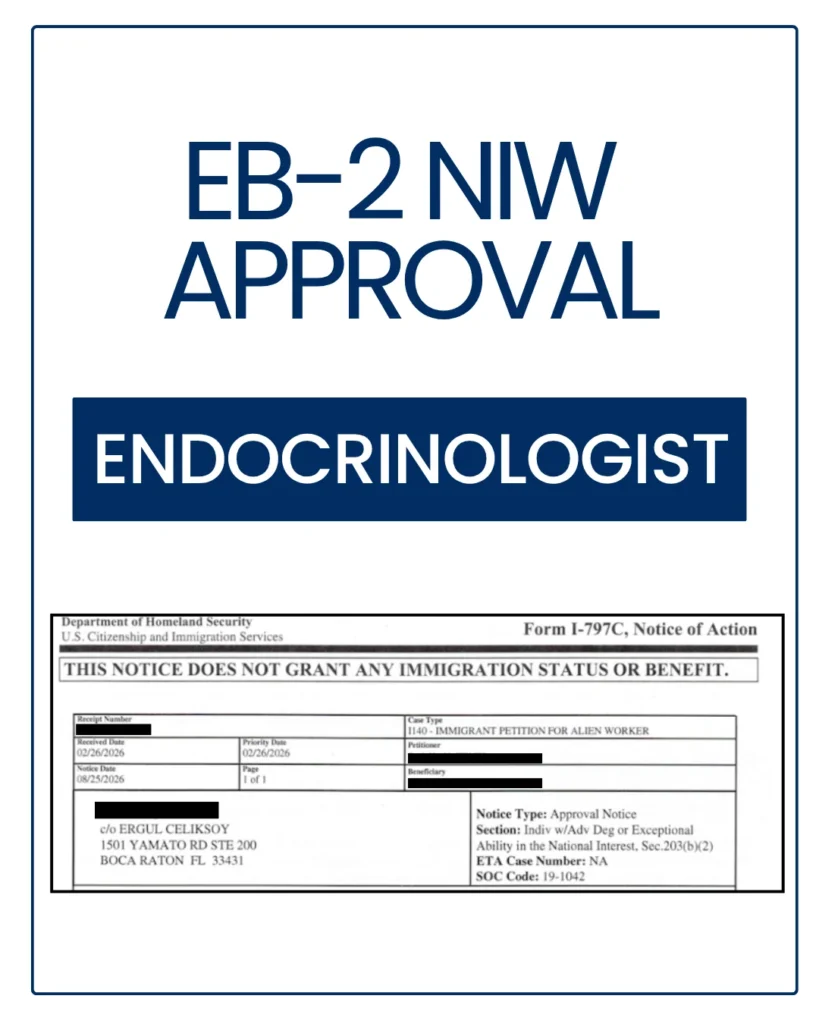 EB-2 NIW approval notice with personal details redacted