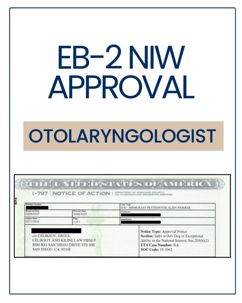 EB-2 NIW approval notice with personal details redacted