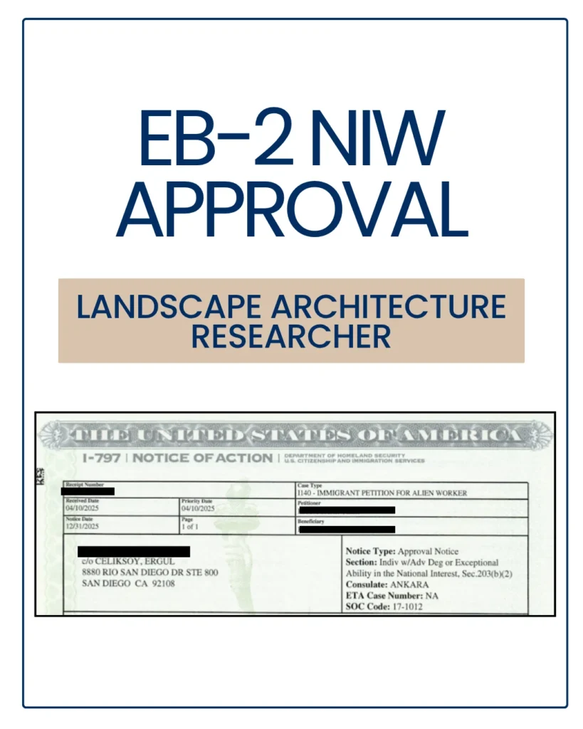 EB-2 NIW approval notice with personal details redacted