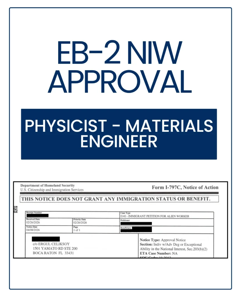 EB-2 NIW approval notice with personal details redacted
