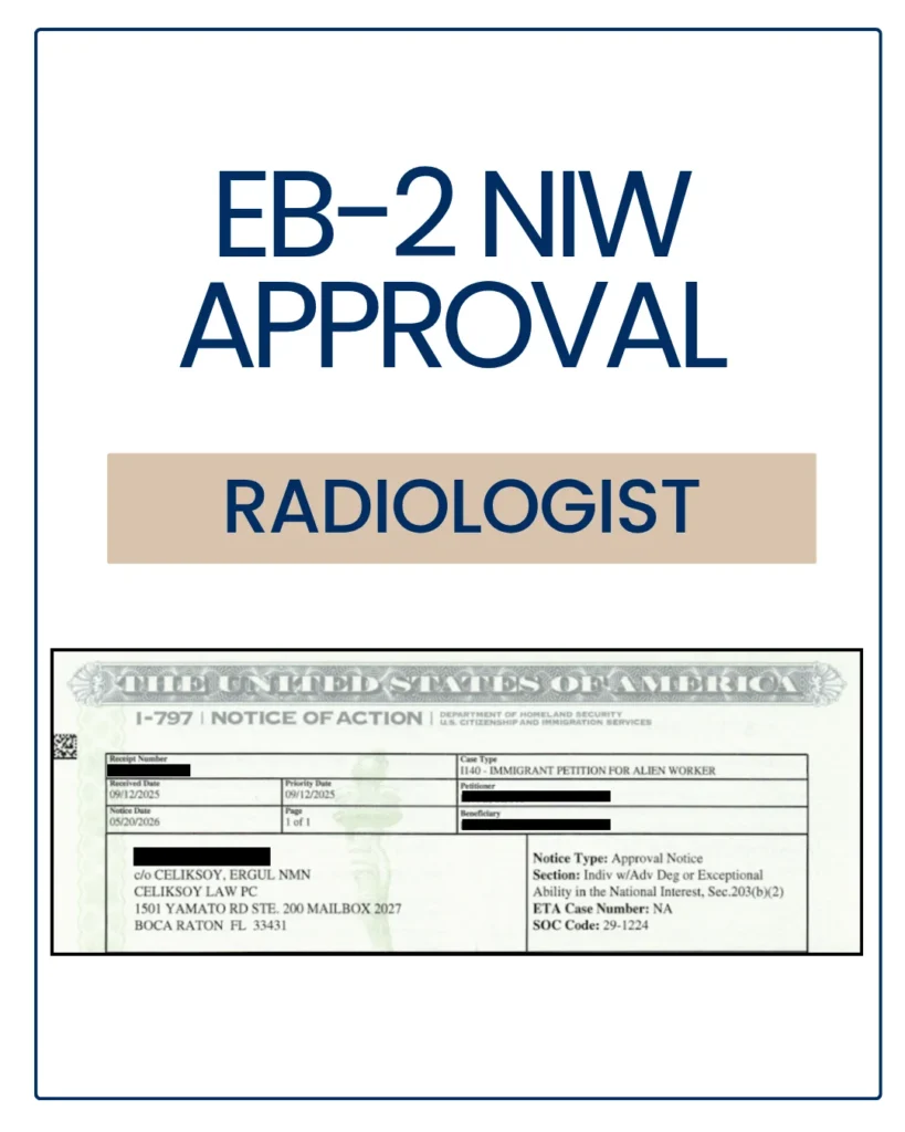 EB-2 NIW approval notice with personal details redacted