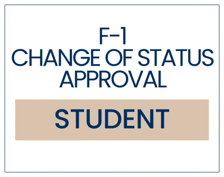 Change of status approval card from B-2 to F-1 with F-2 status for spouse and child