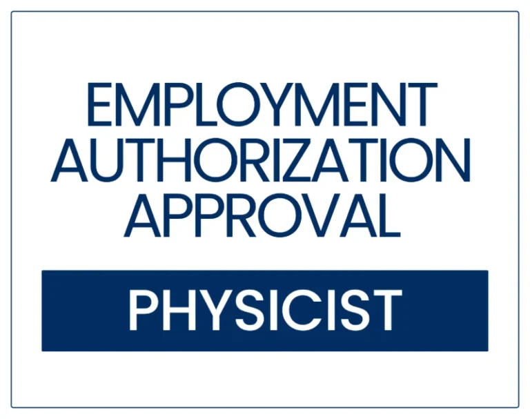 Employment authorization approval card for an EB-2 NIW Ph.D. physicist and materials engineer